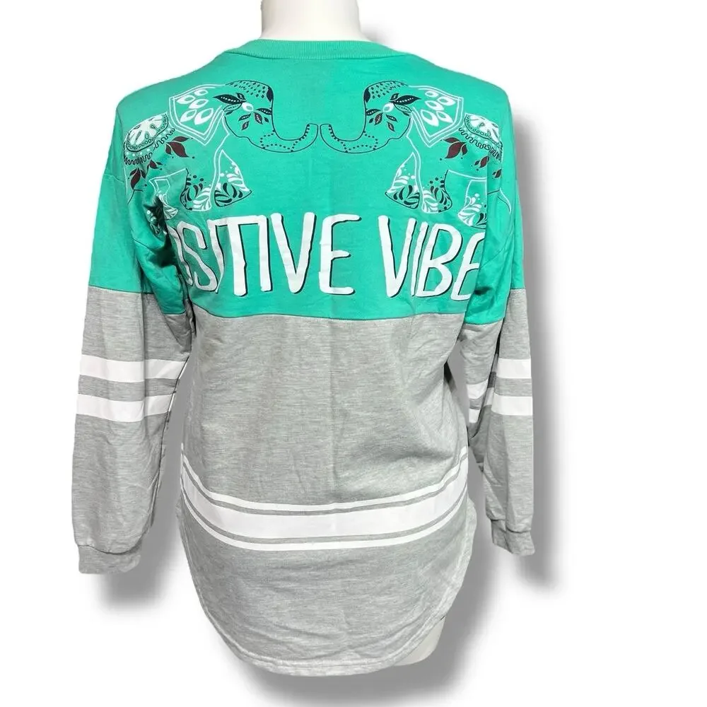 Rue 21 Womens Positive Vibes Sporty Sweatshirt Pullover Long Sleeve Gray Teal La